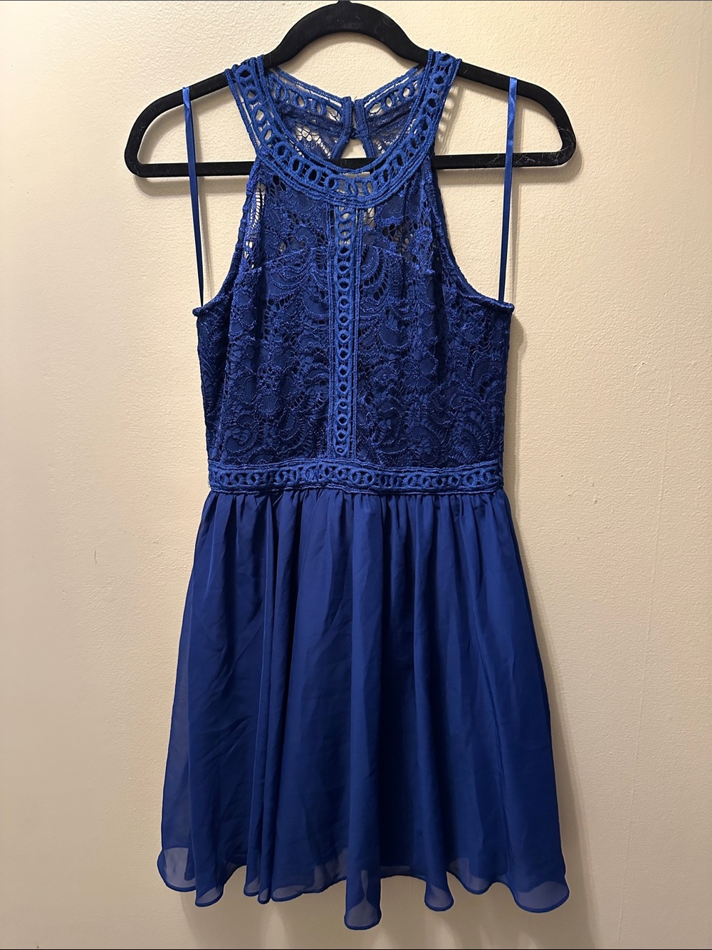 Royal Blue Lace Halter Dress